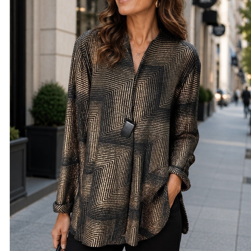 Berek Women XL Gold Black Metallic Geometric Toggle Cardigan Jacket Longline